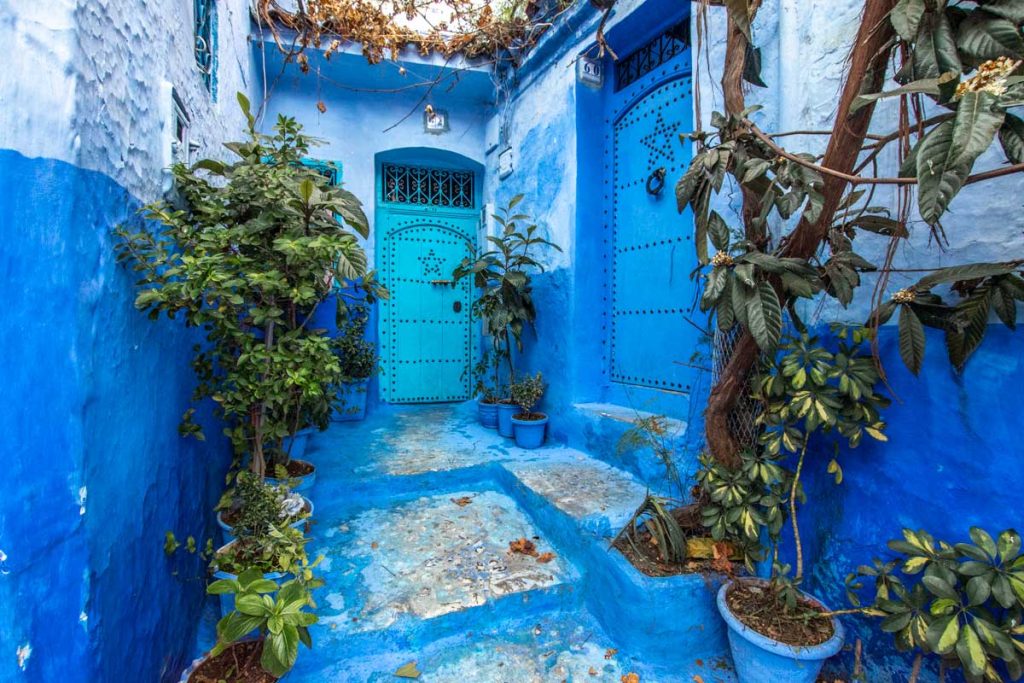 Traditional blue house in Chefchaouen visited on a 10 day Morocco itinerary from Casablanca